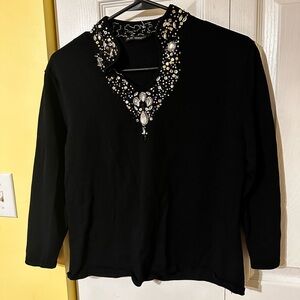 Chic Black Embellished Women's Blouse